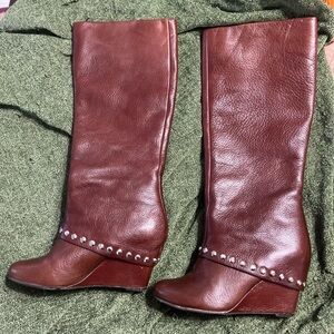 Studded Brown Leather Knee-High Boots 8.5